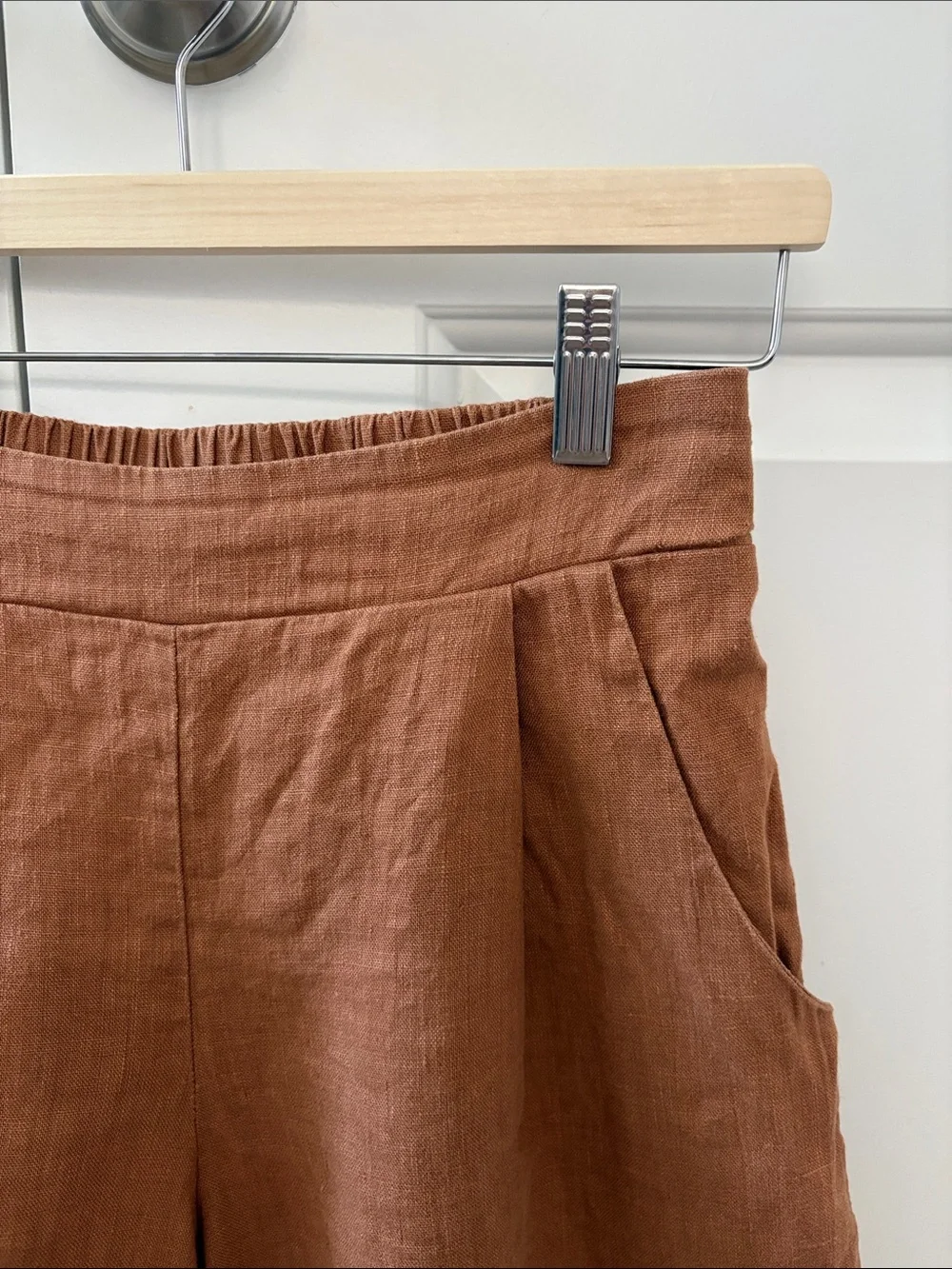 Whimsey+Row Rust Brown Linen Shorts